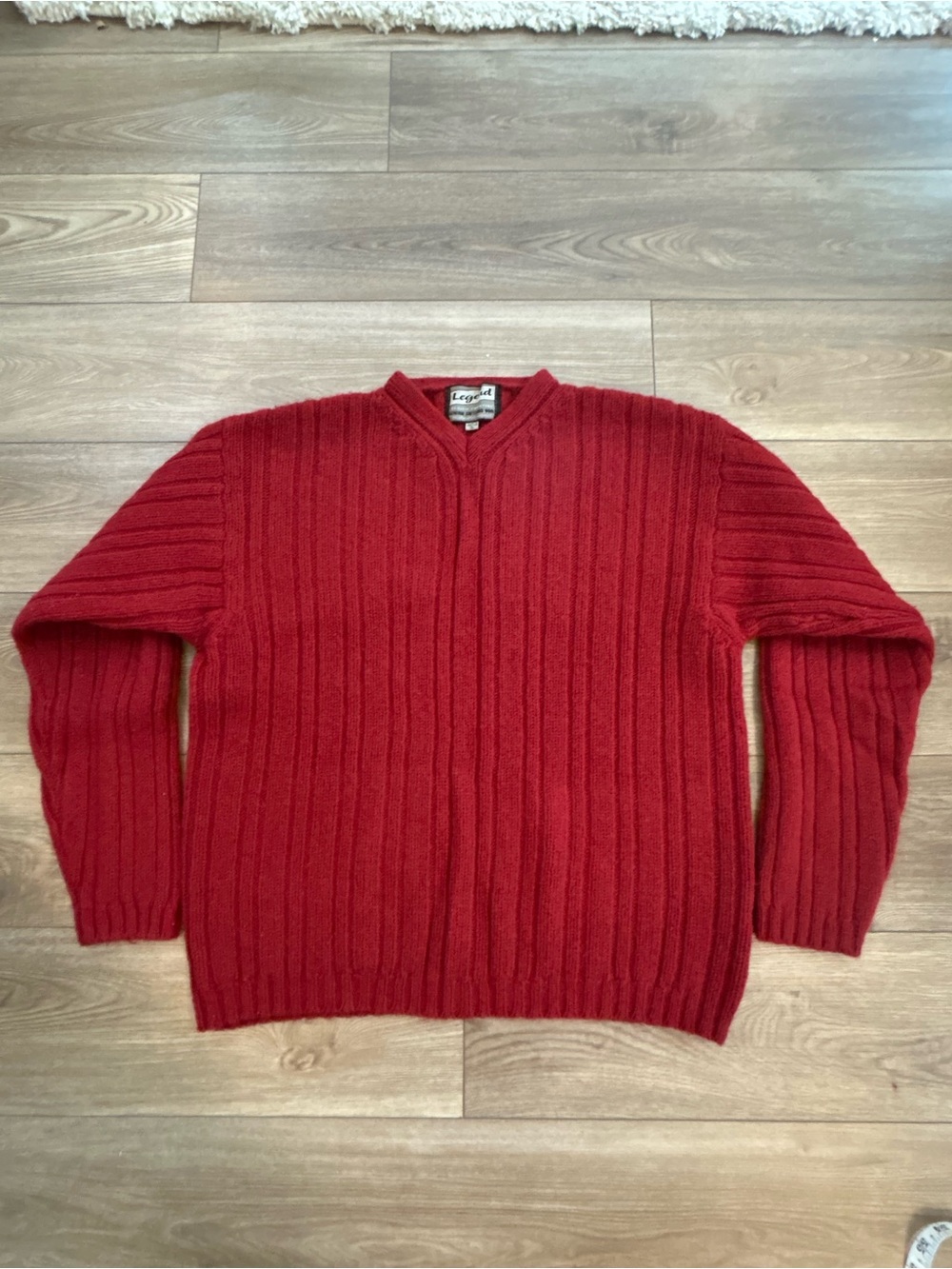 Vintage Legend 100% Shetland Wool Sweater Mens XL Red Rib Knit Pullover